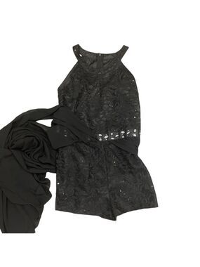 IEFIEL SZ14 (GIRL) dance black sleeveless sequined romper chiffon partial dress